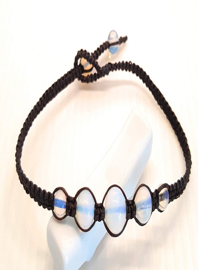CCBFY Opal Moonstone Anklet Bracelet Braided Woven Wax Cord Adjustable Anklet for Men Women Black - Image 4